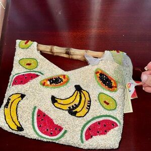 Fruit Beaded Pattern  Bag - Cream